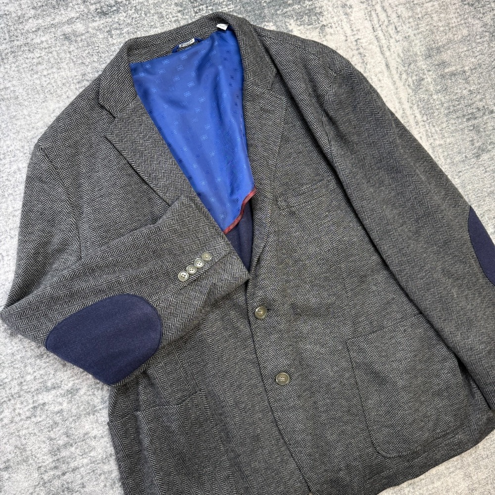 Ben Sherman Blazer Jacket Mens 44S Gray Herringbone Knit Unstructured‎ Professor